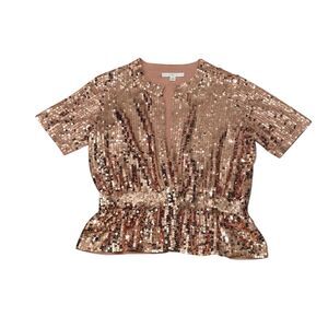 Boston Proper Rose Gold Sequin Peplum Cardigan Size M